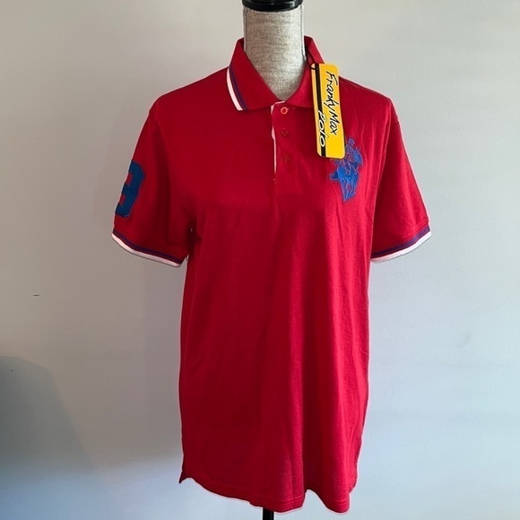 Franky Max Men's Polo Shirt
Short Sleeve Red.   #9 On Sleeve Size Large NWT - Picture 1 of 8